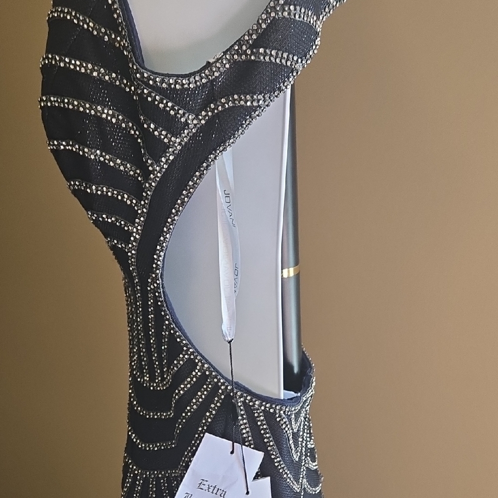 BEADED Jovani Navy Open Back Embellished Cocktail Dress NWT size 4 - Picture 8 of 16